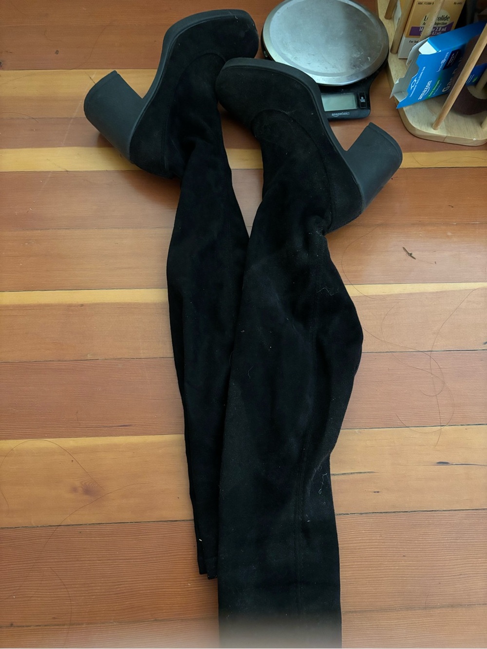 Topshop Black Over-The-Knee Suede Boots with Side Zip